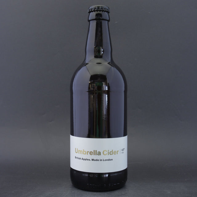 This is a bottle of Umbrella Brewing - Cider - 4.5% (500ml). It is a  craft cider available to buy from Ghost Whale, voted London's best craft beer shop.