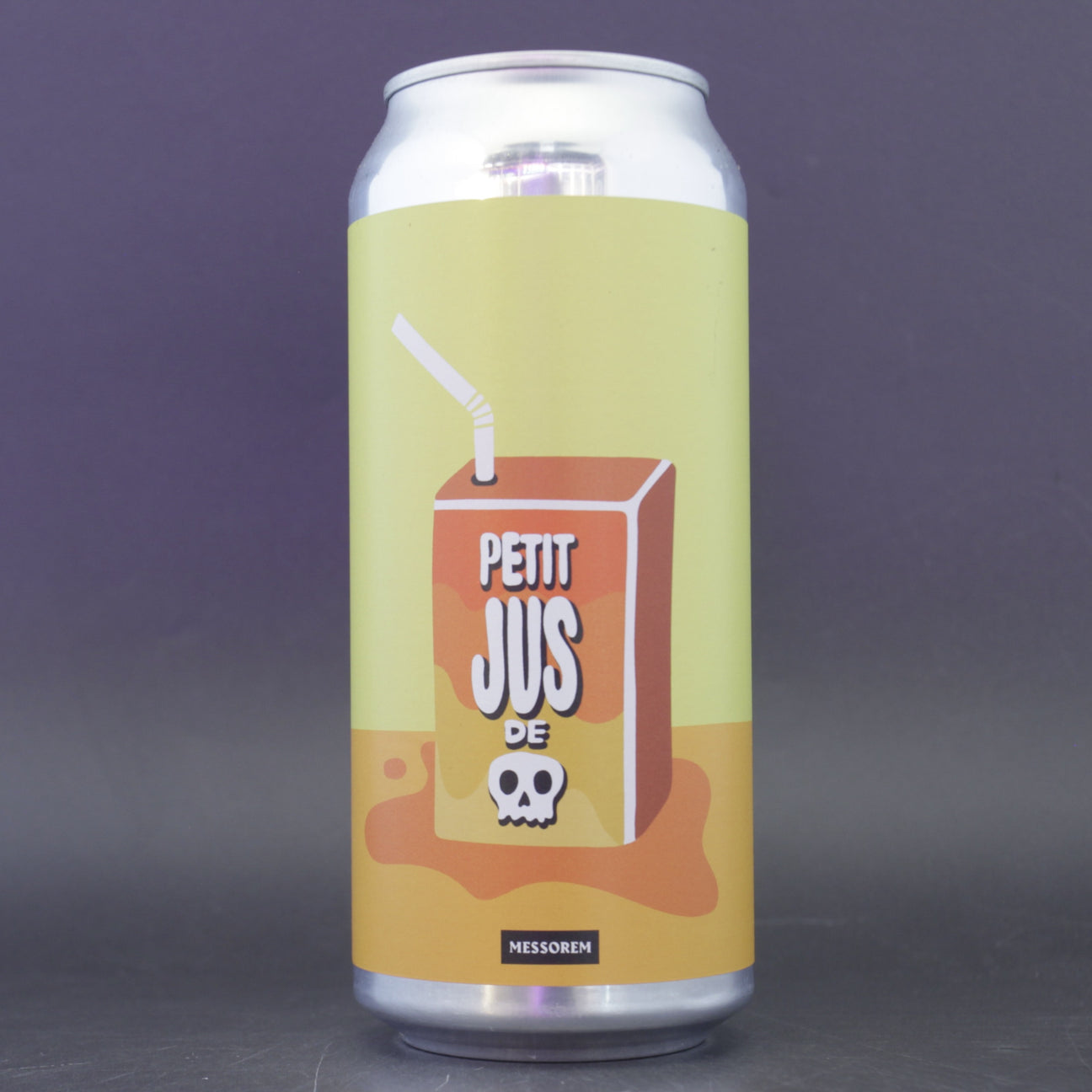 This is a can of Messorem - Petit Jus Mort: Tangerine, Mangue, Abrciot - 6% (473ml). It is a Sour craft beer available to buy from Ghost Whale, voted London's best craft beer shop.