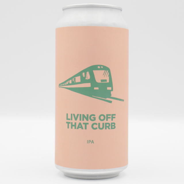 This is a can of Pomona Island - Living Off That Curb - 6.2% (440ml). It is a IPA craft beer available to buy from Ghost Whale, voted London's best craft beer shop.