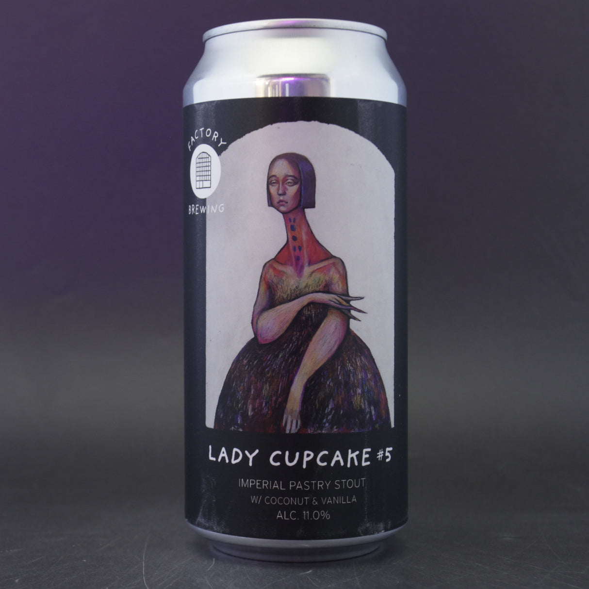 This is a can of Factory Brewing - Lady Cupcake #5 - 11% (440ml). It is a Imperial Stout / Porter craft beer available to buy from Ghost Whale, voted London's best craft beer shop.