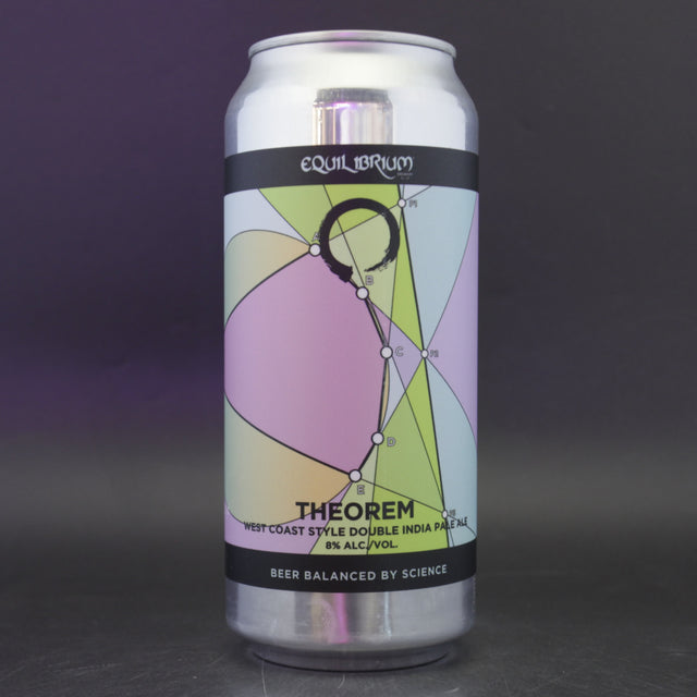 This is a can of Equilibrium - Theorem - 8% (473ml). It is a Double IPA craft beer available to buy from Ghost Whale, voted London's best craft beer shop.