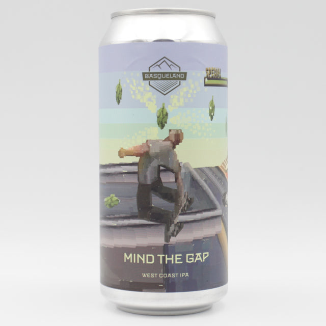 This is a can of Basqueland - Mind The Gap - 6.5% (440ml). It is a IPA craft beer available to buy from Ghost Whale, voted London's best craft beer shop.