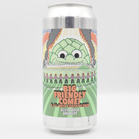 This is a can of Bluntrock - Big Friendly Comet - 5.6% (440ml). It is a Lager / Pilsner / Kölsch craft beer available to buy from Ghost Whale, voted London's best craft beer shop.