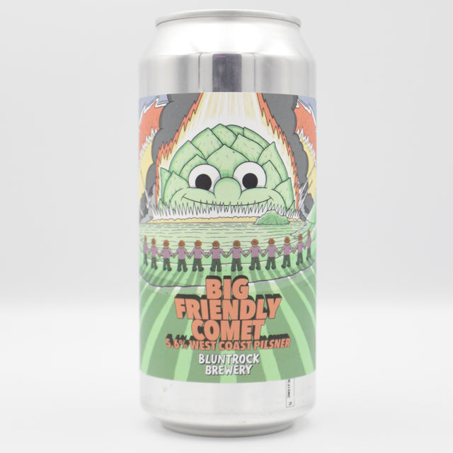 This is a can of Bluntrock - Big Friendly Comet - 5.6% (440ml). It is a Lager / Pilsner / Kölsch craft beer available to buy from Ghost Whale, voted London's best craft beer shop.