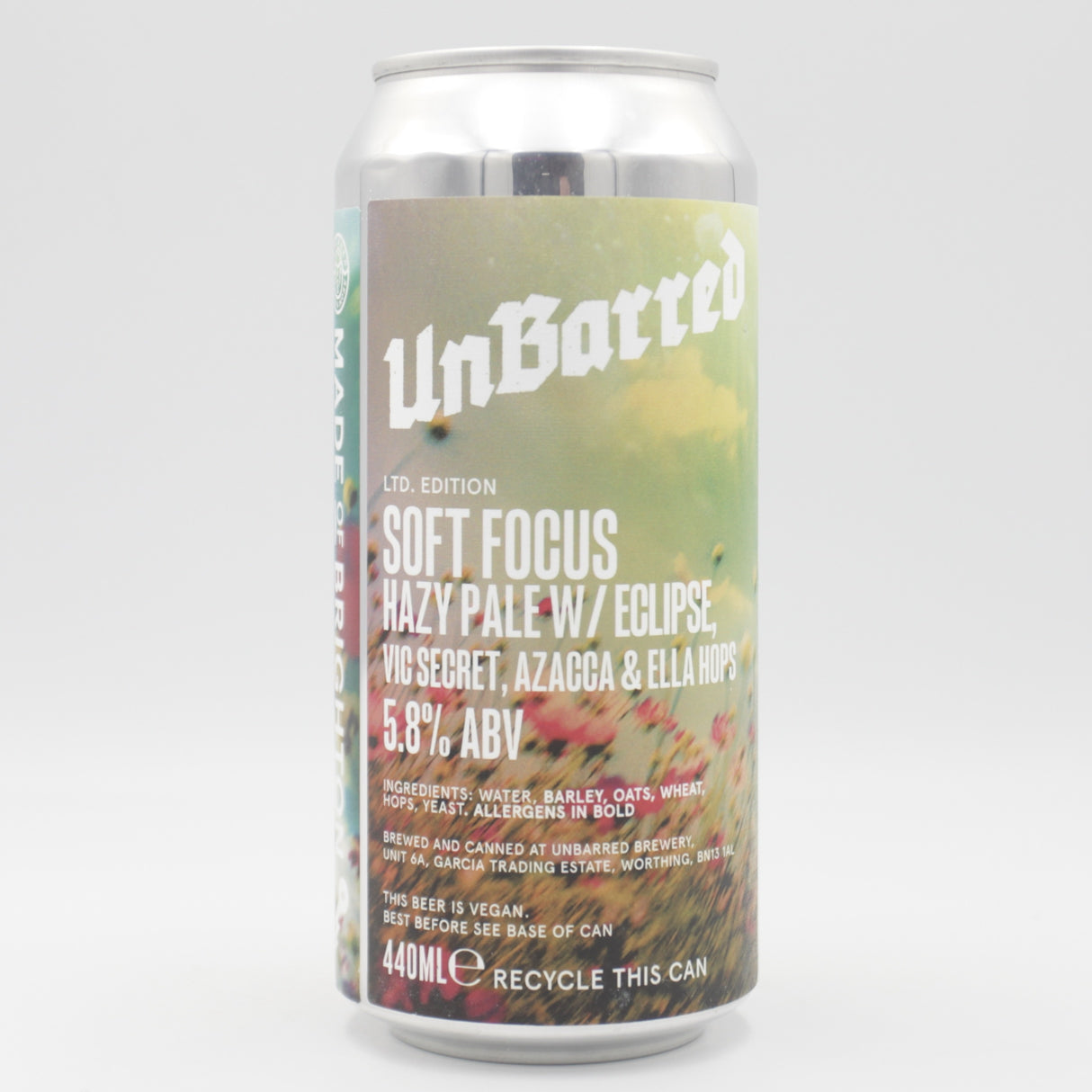 This is a can of UnBarred - Soft Focus - 5.8% (440ml). It is a Pale Ale craft beer available to buy from Ghost Whale, voted London's best craft beer shop.