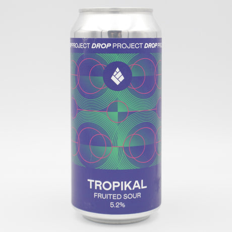 This is a can of Drop Project - Tropikal - 5.2% (440ml). It is a Sour craft beer available to buy from Ghost Whale, voted London's best craft beer shop.