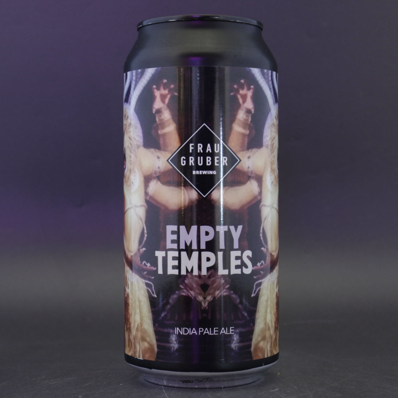 This is a can of Frau Gruber - Empty Temples - 6.5% (440ml). It is a IPA craft beer available to buy from Ghost Whale, voted London's best craft beer shop.