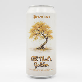 This is a can of Pentrich - All That's Golden - 6.2% (440ml). It is a IPA craft beer available to buy from Ghost Whale, voted London's best craft beer shop.