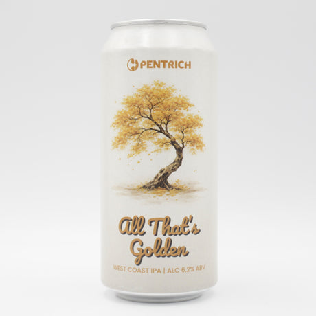 This is a can of Pentrich - All That's Golden - 6.2% (440ml). It is a IPA craft beer available to buy from Ghost Whale, voted London's best craft beer shop.