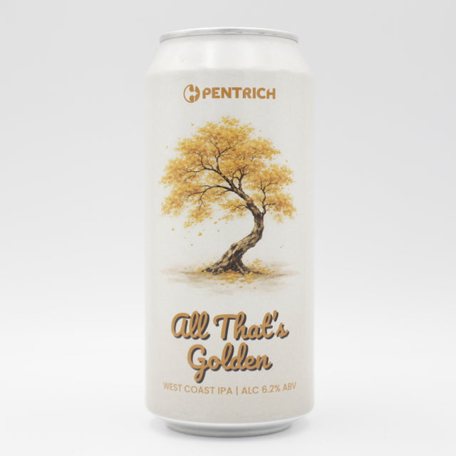 This is a can of Pentrich - All That's Golden - 6.2% (440ml). It is a IPA craft beer available to buy from Ghost Whale, voted London's best craft beer shop.