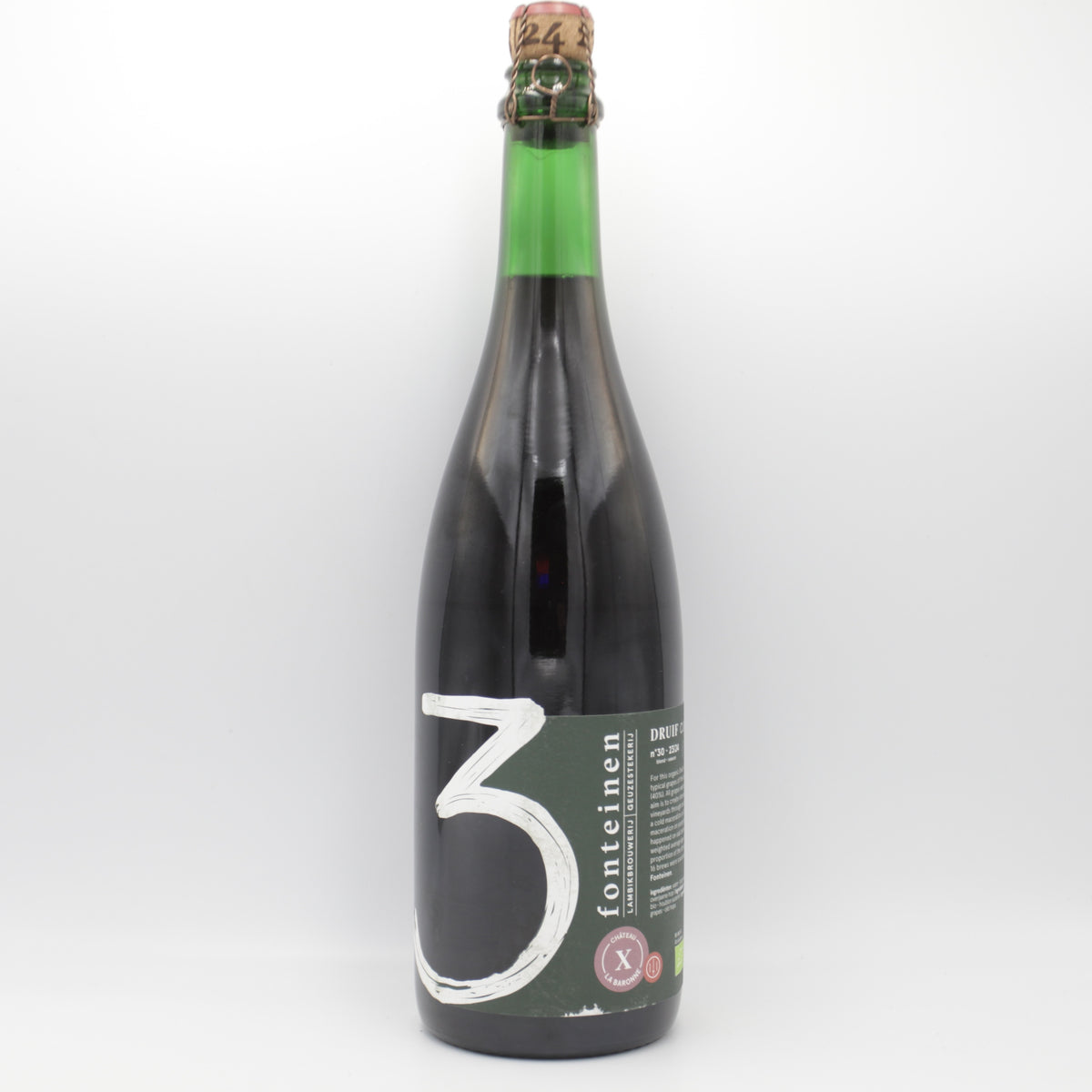 This is a sharing bottle of 3 Fonteinen - Cuvee La Baronne (Season 23|24) Blend No.30 - 8.9% (750ml). It is a Lambic craft beer available to buy from Ghost Whale, voted London's best craft beer shop.