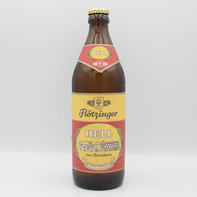 This is a bottle of Flotzinger - Hell - 5% (500ml). It is a Lager / Pilsner / Kölsch craft beer available to buy from Ghost Whale, voted London's best craft beer shop.