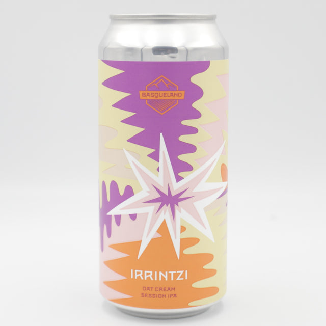 This is a can of Basqueland - Irrintzi - 5.2% (440ml). It is a Session IPA craft beer available to buy from Ghost Whale, voted London's best craft beer shop.