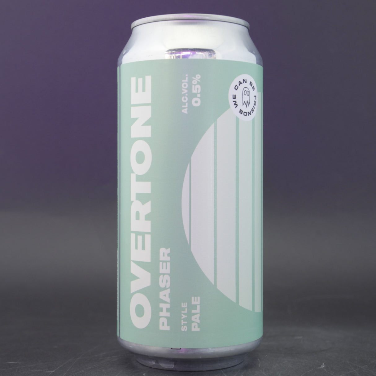 This is a can of Overtone / We Can Be Friends - Phaser - 0.5% (440ml). It is a Pale Ale craft beer available to buy from Ghost Whale, voted London's best craft beer shop.