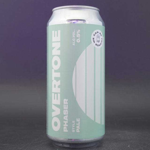 This is a can of Overtone / We Can Be Friends - Phaser - 0.5% (440ml). It is a Pale Ale craft beer available to buy from Ghost Whale, voted London's best craft beer shop.