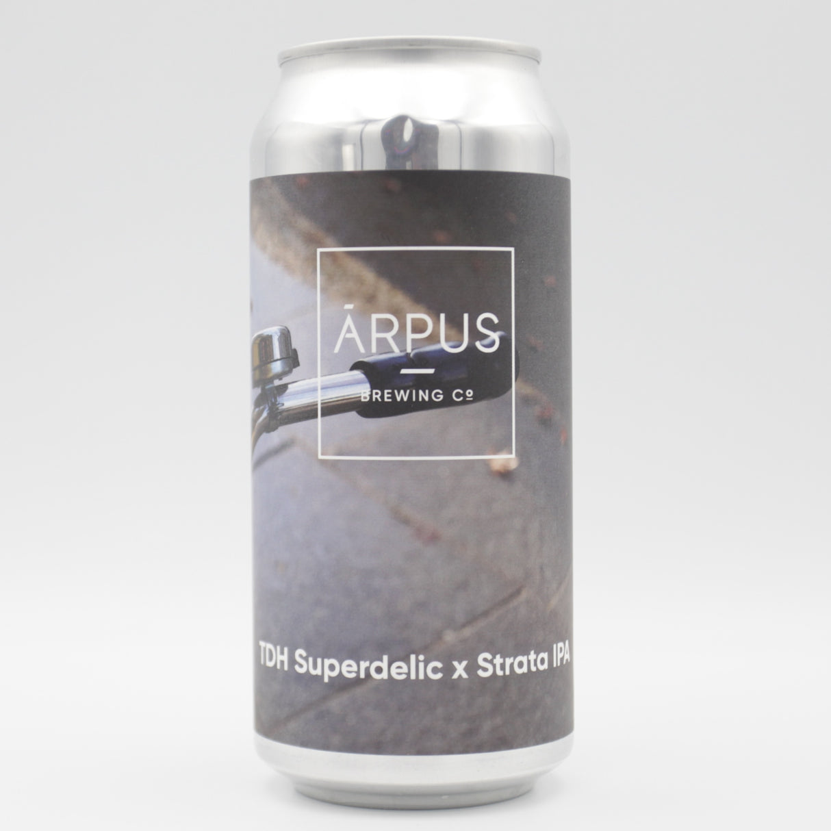 This is a can of Arpus Brewing Co - TDH Superdelic x Strata IPA - 6.5% (440ml). It is a IPA craft beer available to buy from Ghost Whale, voted London's best craft beer shop.