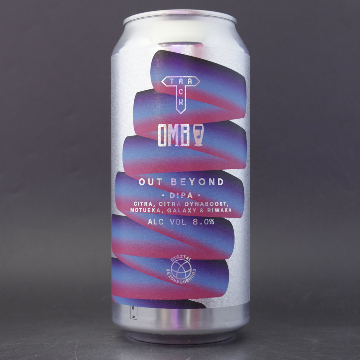 This is a can of Track / Orchestrated Minds - Out Beyond - 8% (440ml). It is a Double IPA craft beer available to buy from Ghost Whale, voted London's best craft beer shop.