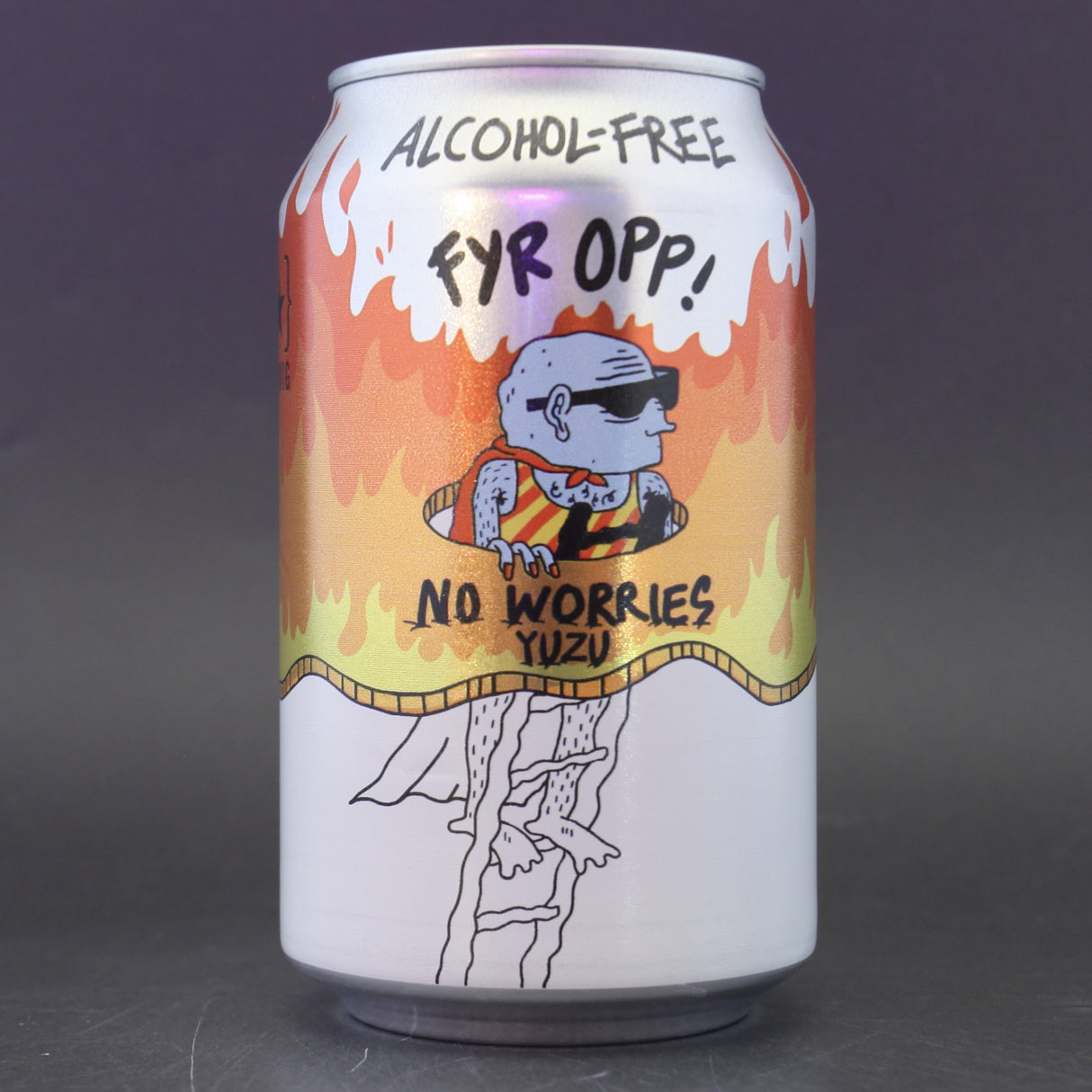 This is a can of Lervig - No Worries: Fyr Opp (Yuzu) - 0.5% (330ml). It is a Pale Ale craft beer available to buy from Ghost Whale, voted London's best craft beer shop.