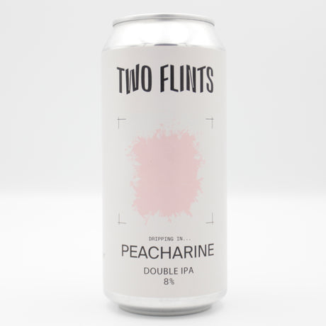 This is a can of Two Flints - Dripping In... Peacharine - 8% (440ml). It is a Double IPA craft beer available to buy from Ghost Whale, voted London's best craft beer shop.