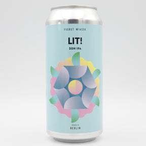 This is a can of Fuerst Wiacek / Commonwealth - Lit! - 6.8% (440ml). It is a IPA craft beer available to buy from Ghost Whale, voted London's best craft beer shop.