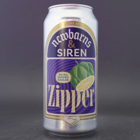 This is a can of Newbarns / Siren - Zipper - 5% (440ml). It is a Radler craft beer available to buy from Ghost Whale, voted London's best craft beer shop.