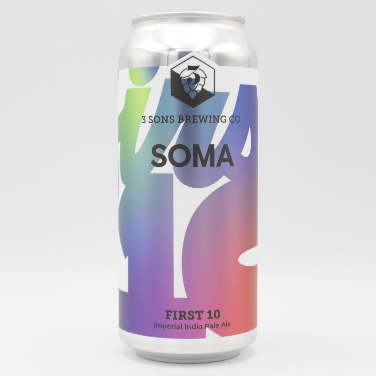 This is a can of 3 Sons / SOMA - First 10 - 8.8% (473ml). It is a Double IPA craft beer available to buy from Ghost Whale, voted London's best craft beer shop.