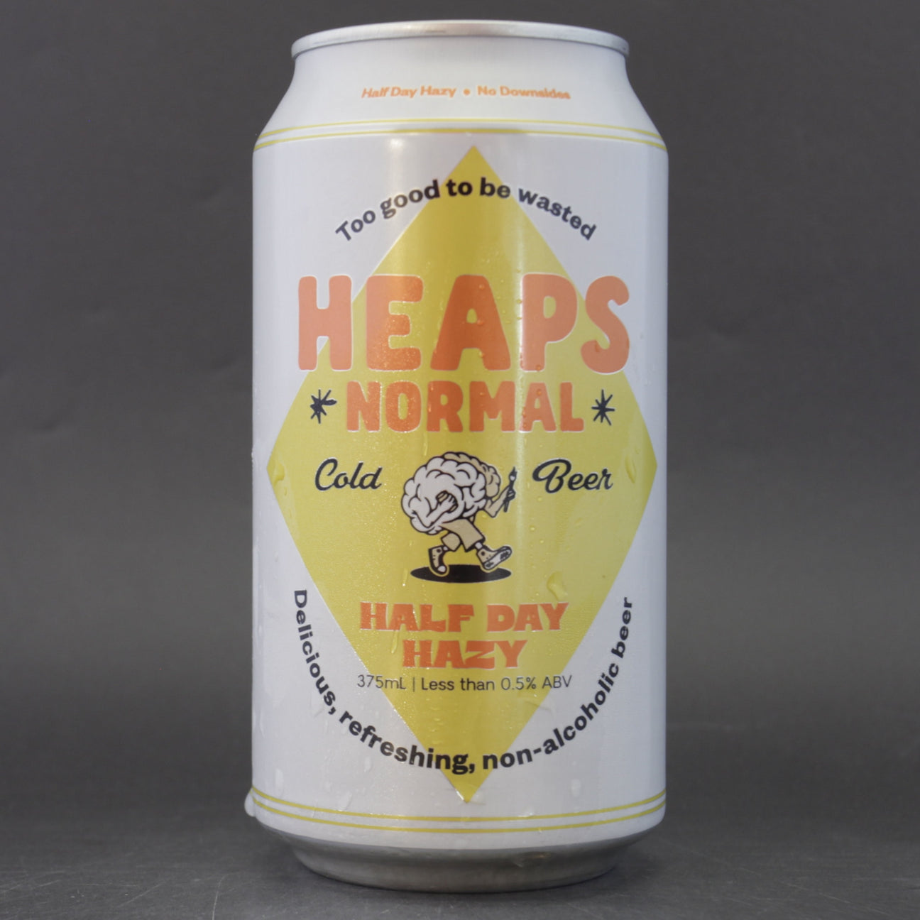 This is a can of Heaps Normal - Half Day Hazy - 0.5% (375ml). It is a Pale Ale craft beer available to buy from Ghost Whale, voted London's best craft beer shop.