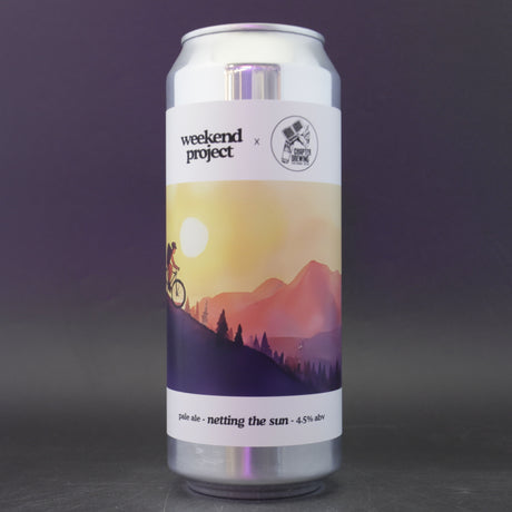 This is a can of Weekend Project - Netting The Sun - 4.5% (500ml). It is a Pale Ale craft beer available to buy from Ghost Whale, voted London's best craft beer shop.