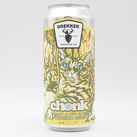 This is a can of Drekker - Chonk: Pineapple & White Chocolate - 6.6% (473ml). It is a Sour craft beer available to buy from Ghost Whale, voted London's best craft beer shop.