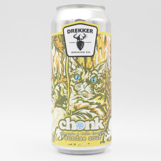 This is a can of Drekker - Chonk: Pineapple & White Chocolate - 6.6% (473ml). It is a Sour craft beer available to buy from Ghost Whale, voted London's best craft beer shop.