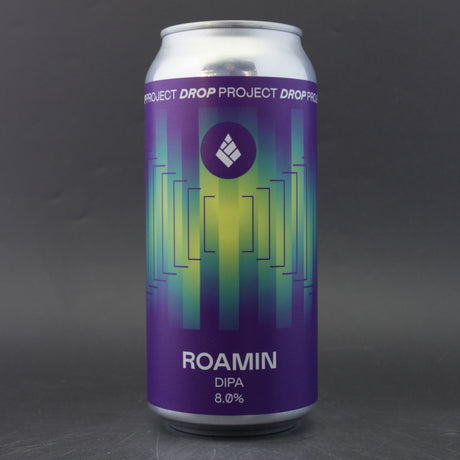 This is a can of Drop Project - Roamin - 8% (440ml). It is a Double IPA craft beer available to buy from Ghost Whale, voted London's best craft beer shop.