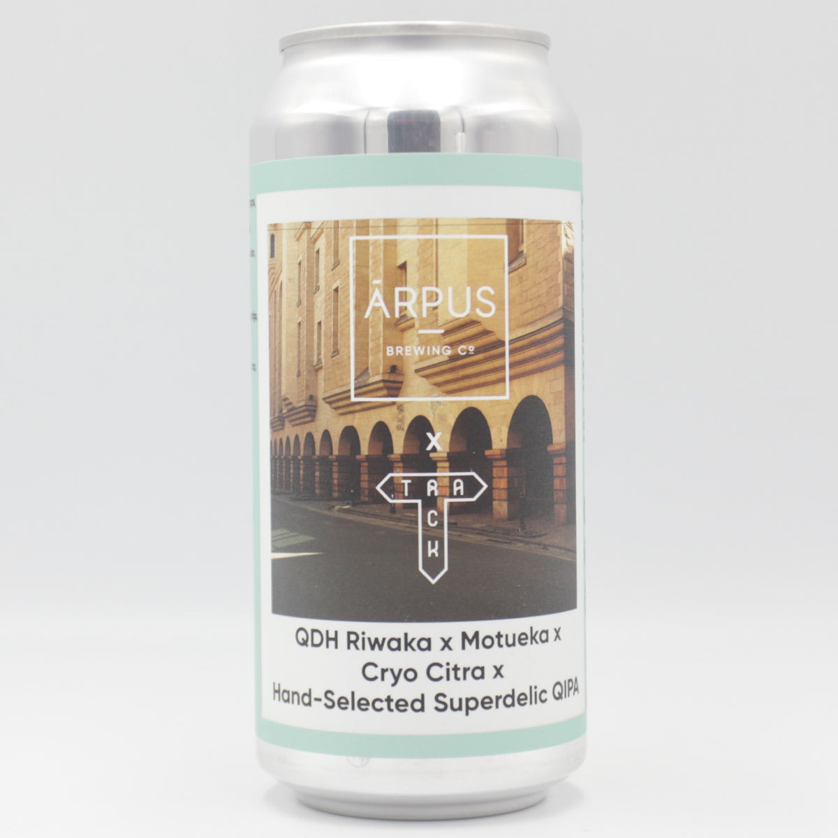 This is a can of Arpus Brewing Co / Track - QDH Riwaka x Motueka x Cryo Citra x Hand-Selected Superdelic QIPA - 11.5% (440ml). It is a Triple IPA craft beer available to buy from Ghost Whale, voted London's best craft beer shop.