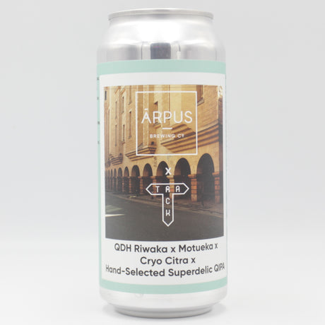 This is a can of Arpus Brewing Co / Track - QDH Riwaka x Motueka x Cryo Citra x Hand-Selected Superdelic QIPA - 11.5% (440ml). It is a Triple IPA craft beer available to buy from Ghost Whale, voted London's best craft beer shop.