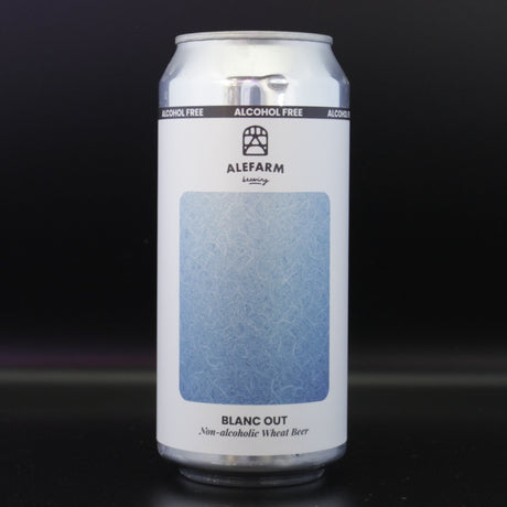 This is a can of Alefarm - Blanc Out - 0.5% (440ml). It is a Wit / Wheat craft beer available to buy from Ghost Whale, voted London's best craft beer shop.