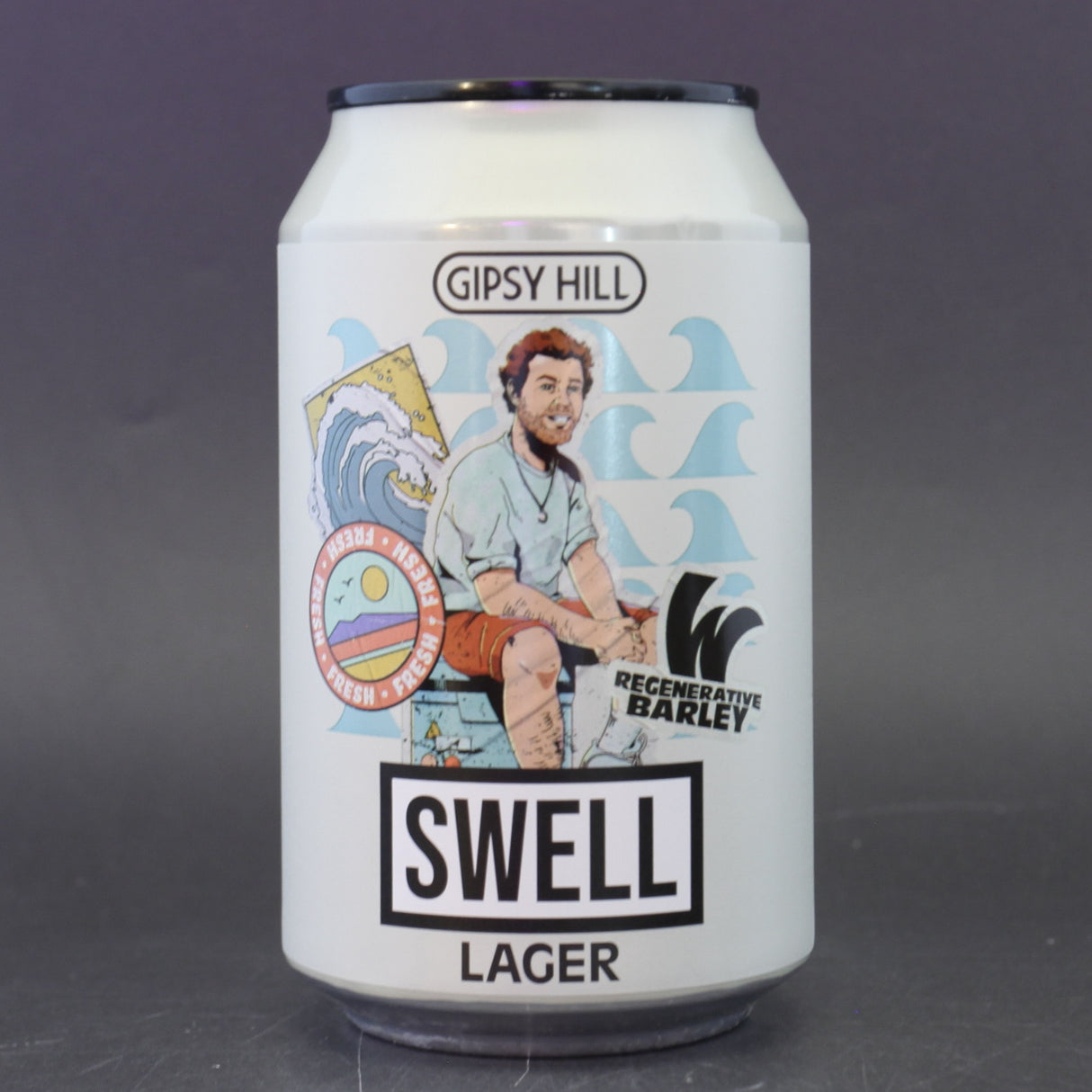 This is a can of Gipsy Hill - Swell - 4% (330ml). It is a Lager / Pilsner / Kölsch craft beer available to buy from Ghost Whale, voted London's best craft beer shop.