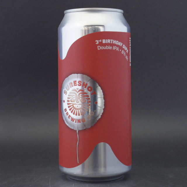 This is a can of Sureshot - 3rd Birthday DIPA - 8% (440ml). It is a Double IPA craft beer available to buy from Ghost Whale, voted London's best craft beer shop.