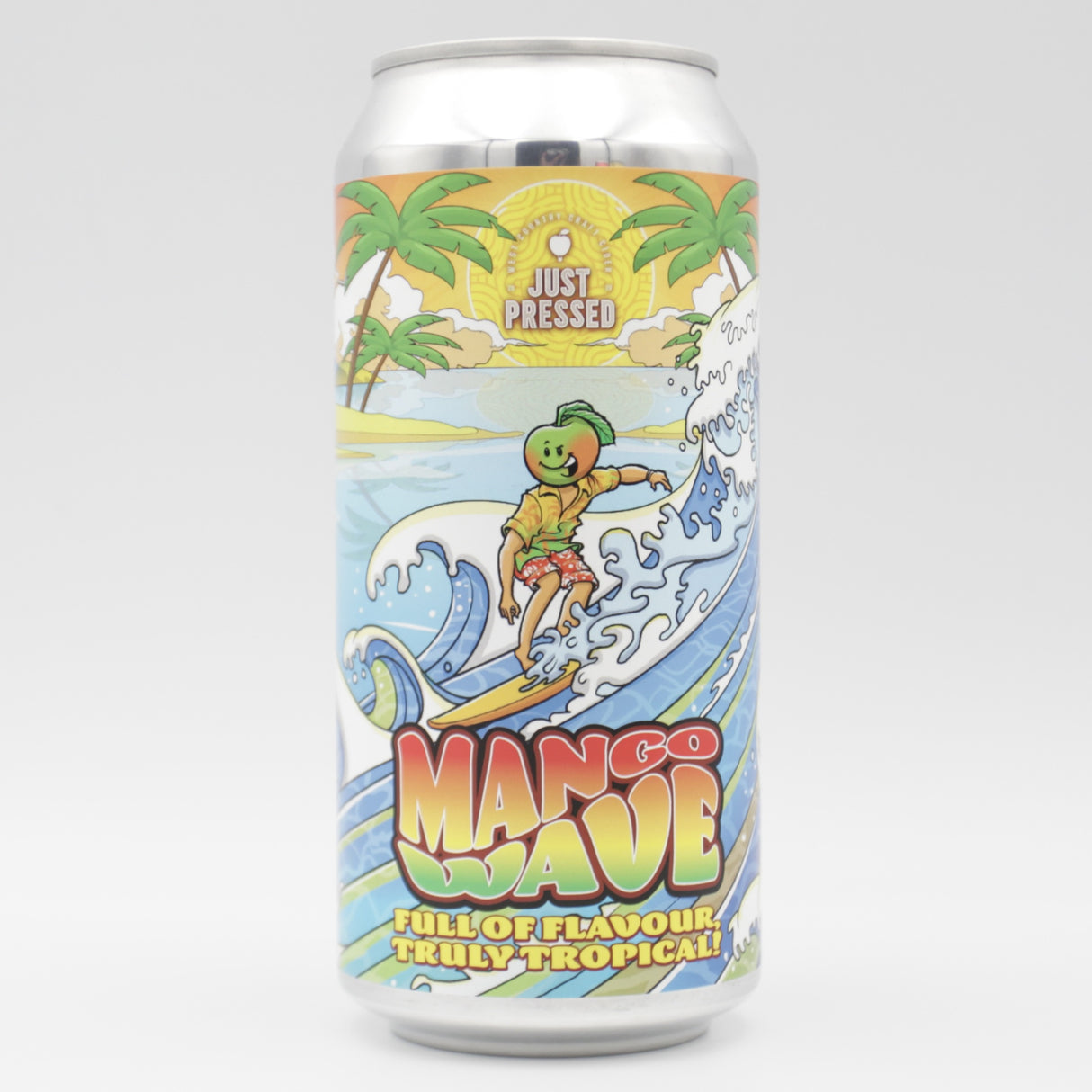 This is a can of Just Pressed Cider - Mango Wave - 3.4% (440ml). It is a  craft cider available to buy from Ghost Whale, voted London's best craft beer shop.