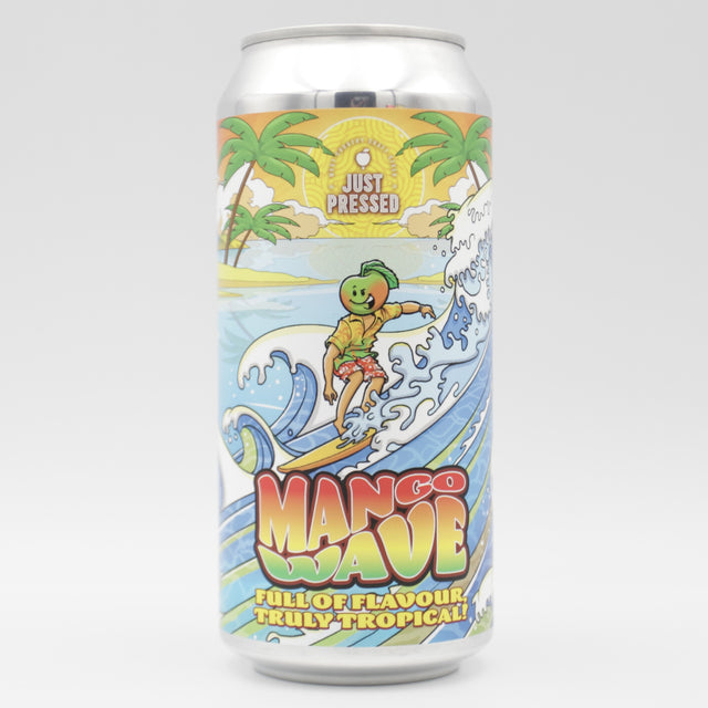 This is a can of Just Pressed Cider - Mango Wave - 3.4% (440ml). It is a  craft cider available to buy from Ghost Whale, voted London's best craft beer shop.