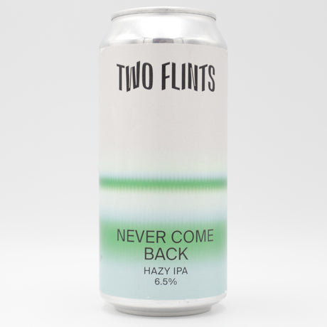 This is a can of Two Flints - Never Come Back - 6.5% (440ml). It is a IPA craft beer available to buy from Ghost Whale, voted London's best craft beer shop.