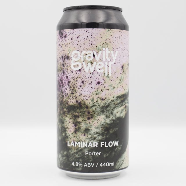 This is a can of Gravity Well - Laminar Flow - 4.8% (440ml). It is a Stout / Porter craft beer available to buy from Ghost Whale, voted London's best craft beer shop.