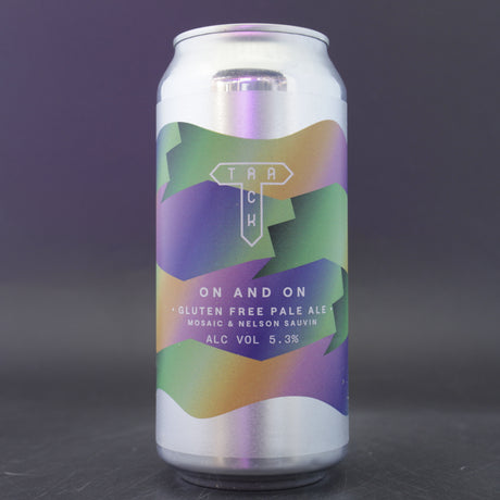 This is a can of Track - On And On - 5.3% (440ml). It is a Pale Ale craft beer available to buy from Ghost Whale, voted London's best craft beer shop.