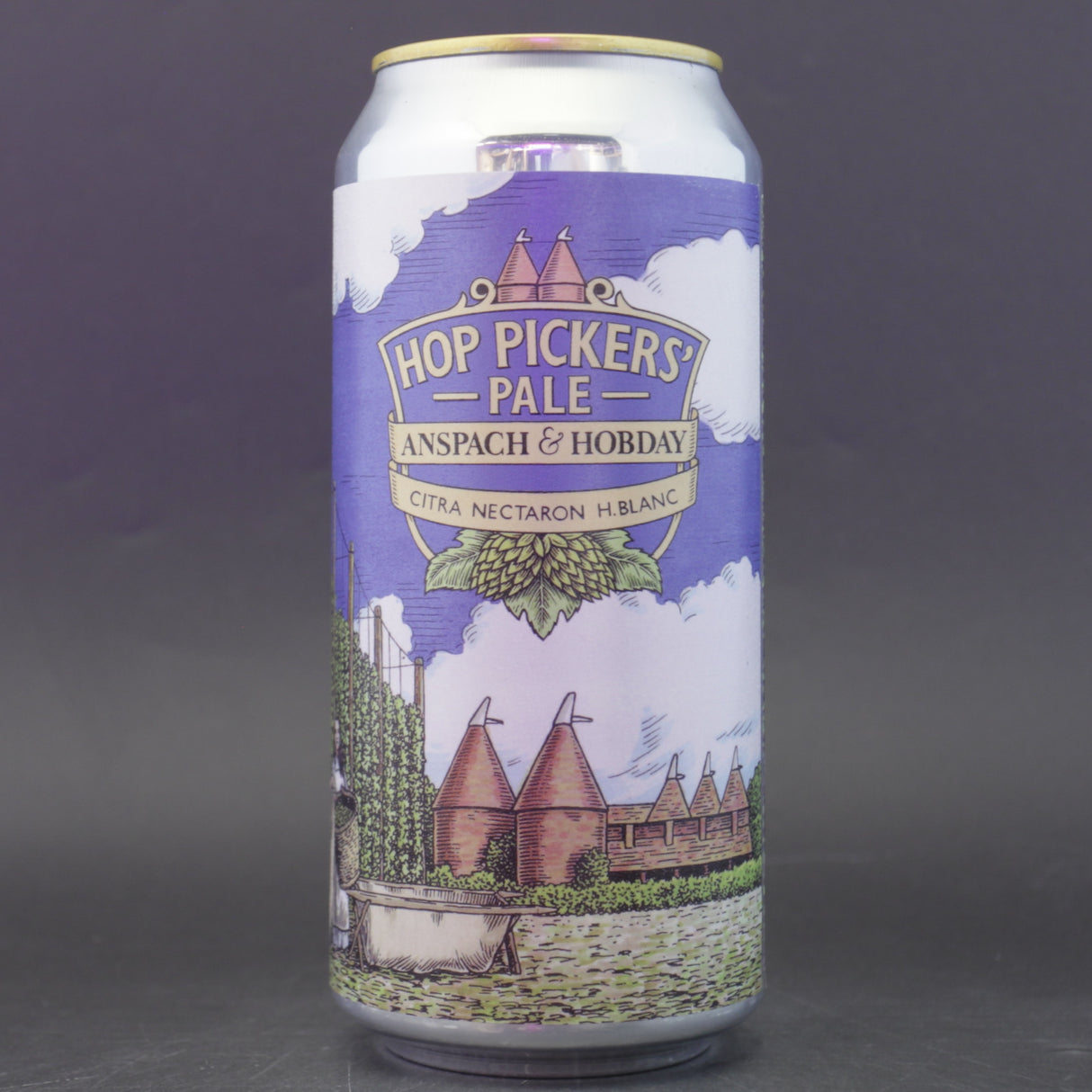 This is a can of Anspach & Hobday - Hop Pickers Pale - 4.2% (440ml). It is a Pale Ale craft beer available to buy from Ghost Whale, voted London's best craft beer shop.