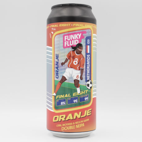 This is a can of Funky Fluid - Oranje - 8% (500ml). It is a Double IPA craft beer available to buy from Ghost Whale, voted London's best craft beer shop.