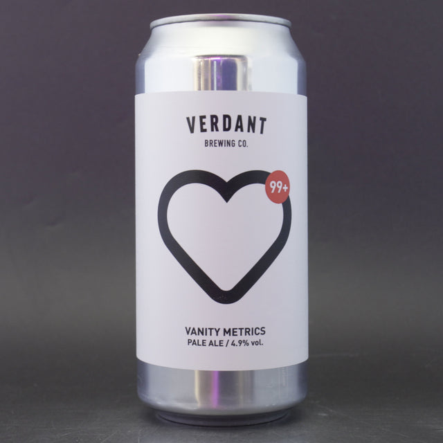 This is a can of Verdant - Vanity Metrics - 4.9% (440ml). It is a Pale Ale craft beer available to buy from Ghost Whale, voted London's best craft beer shop.