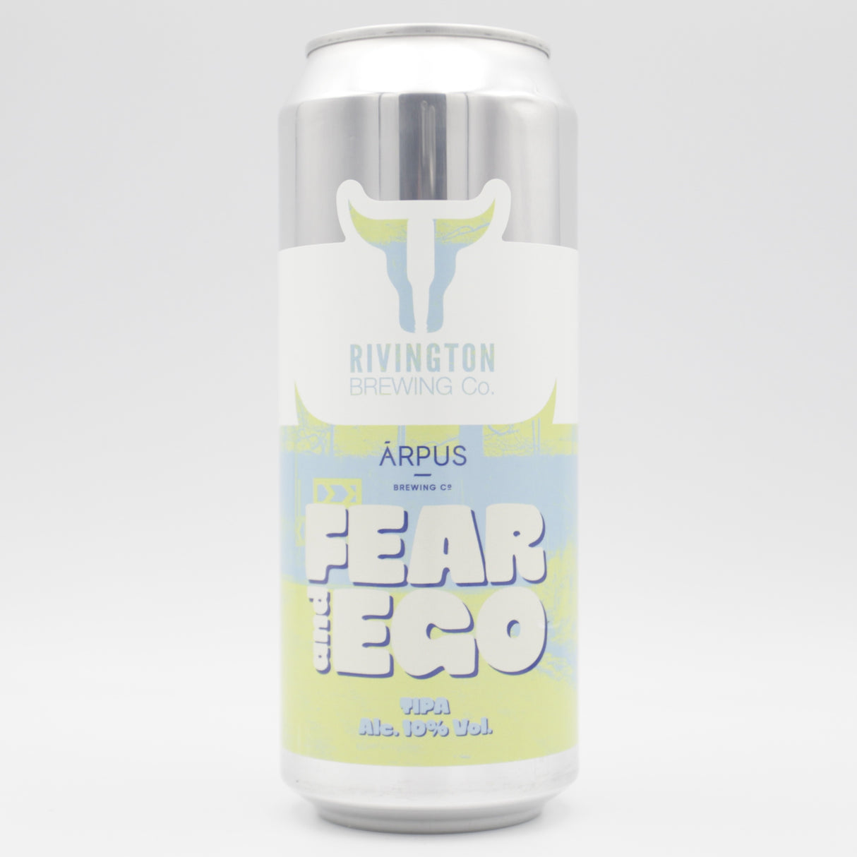 This is a can of Rivington / Arpus Brewing Co - Fear And Ego - 10% (500ml). It is a Triple IPA craft beer available to buy from Ghost Whale, voted London's best craft beer shop.