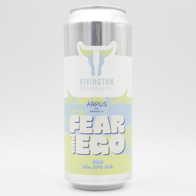 This is a can of Rivington / Arpus Brewing Co - Fear And Ego - 10% (500ml). It is a Triple IPA craft beer available to buy from Ghost Whale, voted London's best craft beer shop.