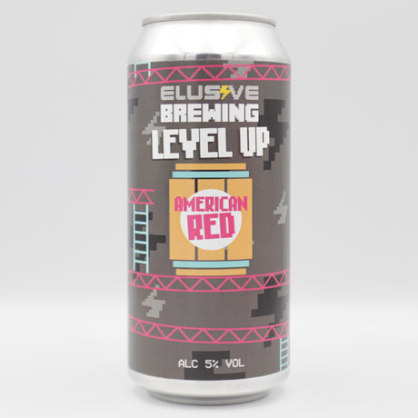 This is a can of Elusive Brewing - Level Up - 5% (440ml). It is a Red / Amber Ale craft beer available to buy from Ghost Whale, voted London's best craft beer shop.