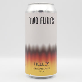 This is a can of Two Flints - Helles - 4.5% (440ml). It is a Lager / Pilsner / Kölsch craft beer available to buy from Ghost Whale, voted London's best craft beer shop.