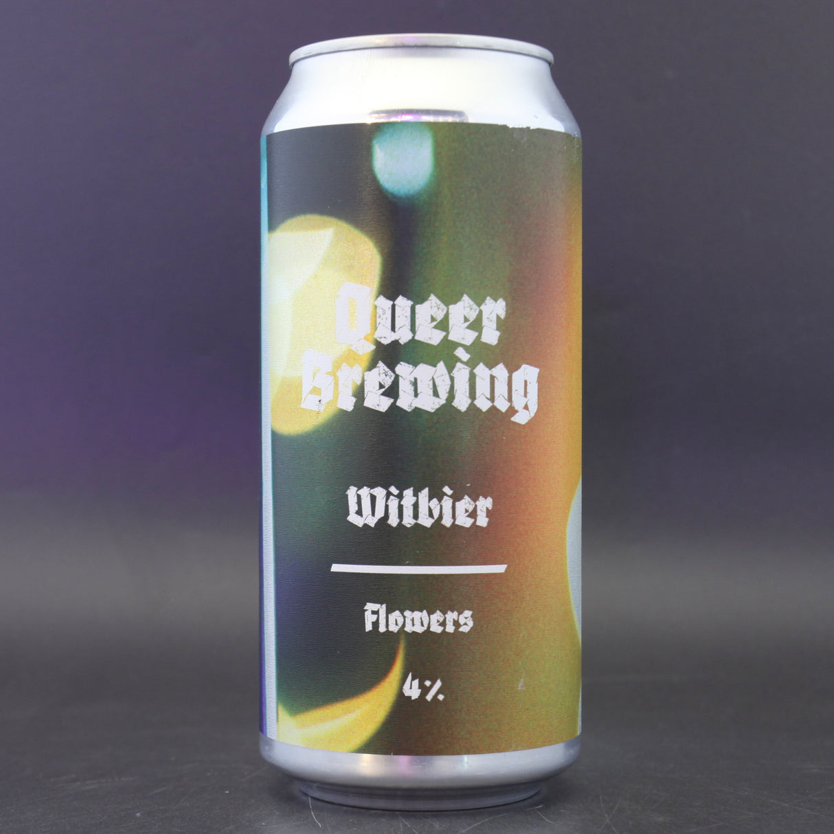 This is a can of Queer Brewing - Flowers - 4% (440ml). It is a Wit / Wheat craft beer available to buy from Ghost Whale, voted London's best craft beer shop.