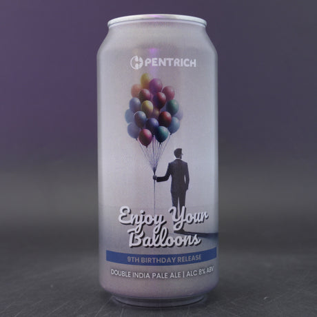 This is a can of Pentrich - Enjoy Your Balloons - 8% (440ml). It is a Double IPA craft beer available to buy from Ghost Whale, voted London's best craft beer shop.